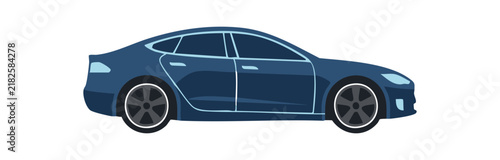 A side view illustration of a modern blue sedan car isolated on white background.