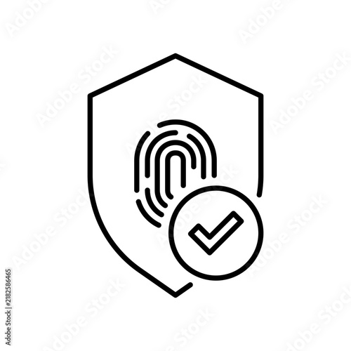 Biometric fingerprint shield with check mark icon for verified identity and security protection