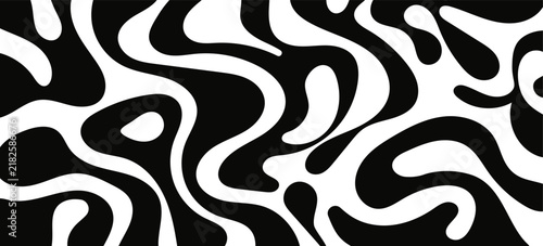 Y2K Psychedelic Fluid Abstract Design with Organic Liquid Shapes and Retro Futuristic Black and White Aesthetic Solid Background Vector Illustration