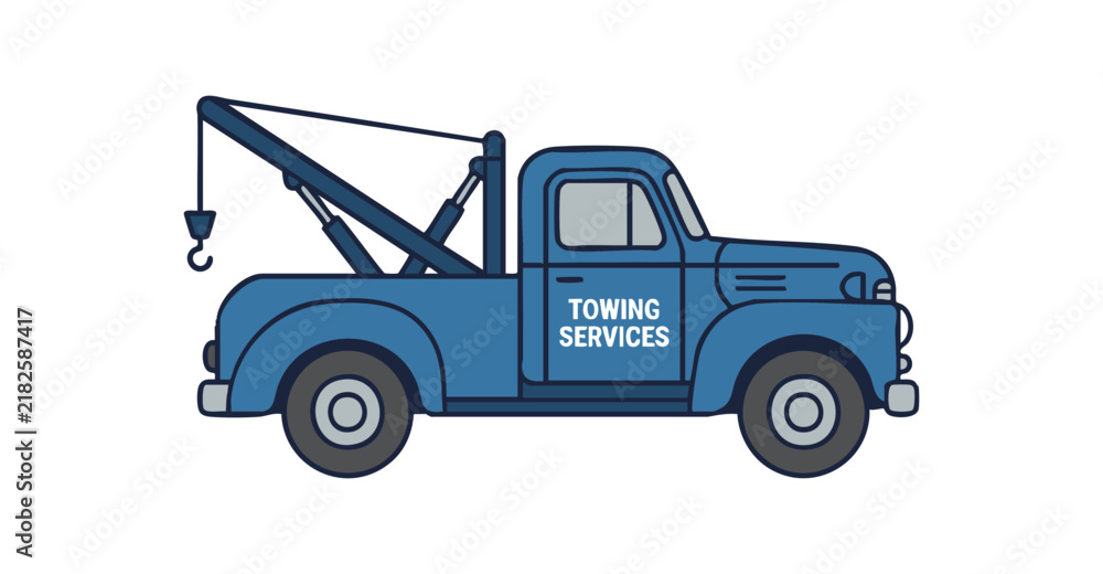 Naklejka premium A vintage blue tow truck illustration isolated on a white background.
