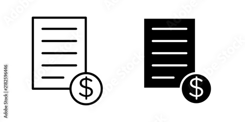Invoice Icon represents billing, payments, receipts, financial records, and business documents with editable outline and fill vector illustrations.