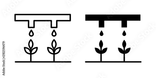 Irrigation Icon represents watering systems, agriculture, gardening, crops, and water management with editable outline and fill vector illustrations.