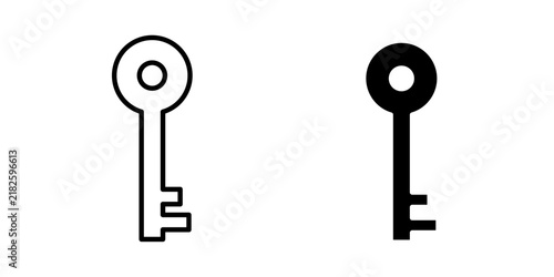 Key Icon represents access, security, locks, passwords, property, and protection with editable outline and fill vector illustrations.