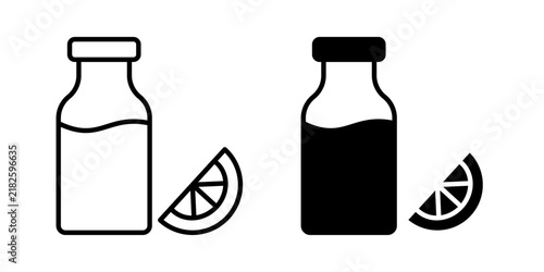 Juice Bottle Icon represents bottled beverages, fruit juice, healthy drinks, refreshment, and food packaging with editable outline and fill vector illustrations.