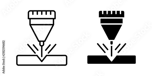 Laser Machine Icon represents laser equipment, cutting, engraving, manufacturing, and industrial technology with editable outline and fill vector illustrations.