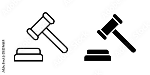Law Icon represents justice, legal services, courts, rights, and professional law with editable outline and fill vector illustrations.