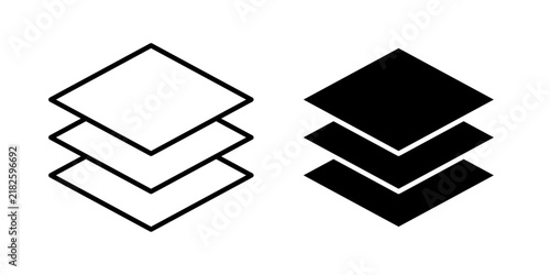 Layers Icon represents stacked elements, organization, design structure, files, and digital content with editable outline and fill vector illustrations.