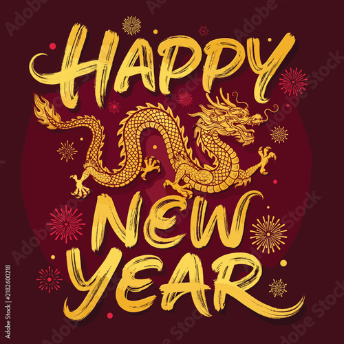 Golden dragon illustration for festive Chinese New Year celebration background design