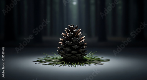 Dark christmas tree with lights on black background