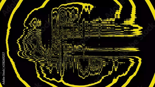 Abstract yellow glitch distortion waves on black background, digital error effect