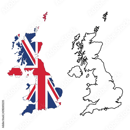 United Kingdom Map with Flag Illustration, Geographic Outline, Vector Design, National Identity