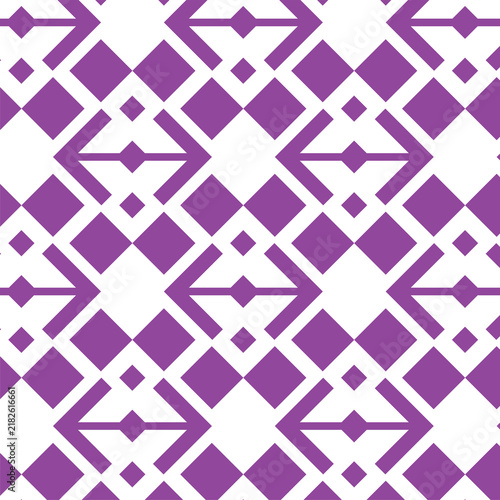 tribal-style repeating pattern, diamonds, angular chevrons, indigo purple geometric elements, hollow diamond shapes, vertical pillars, horizontal lines, tiny diamond beads, downward-pointing chevrons
