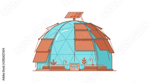 Modern Geodesic Dome Greenhouse with Solar Panel