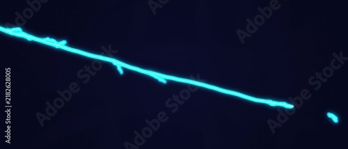 Abstract glowing turquoise line with small particles against dark blue background, digital art