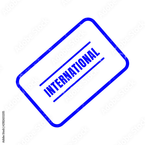 Картината върху платно A straightforward blue rubber stamp clearly shows the word international present
