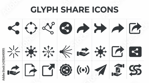 Collection of Black Minimalist Share and Networking Glyph Icons
