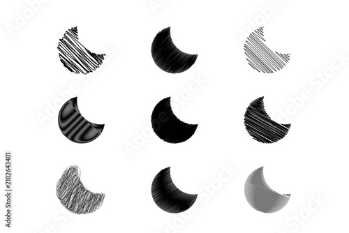 Crescent Moon Bedtime Scribble Icon Set Collection Vector Illustration