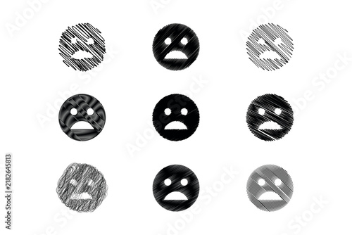 Bad Mood Sad Face Emoji Scribble Icon Set Collection Vector Illustration