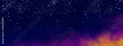 Magical Starry Night Sky Banner with Glowing Nebula Clouds and Glitter