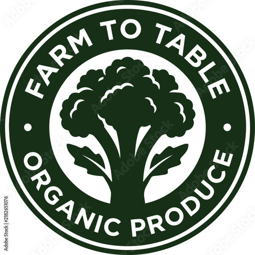 Broccoli farm to table organic produce circular badge