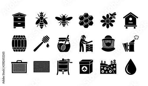 Honey Farm Apiary Beekeeping Solid Glyph Icon Collection