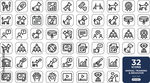 Logistics, export, import and transportation line icon set