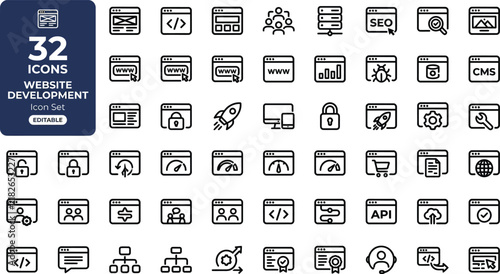 Logistics, export, import and transportation line icon set