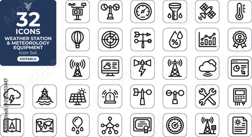 Logistics, export, import and transportation line icon set