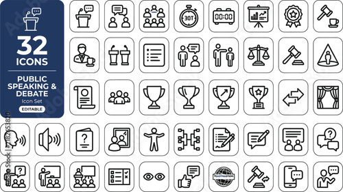 Logistics, export, import and transportation line icon set