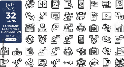 Logistics, export, import and transportation line icon set