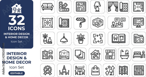Logistics, export, import and transportation line icon set