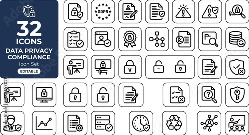 Logistics, export, import and transportation line icon set