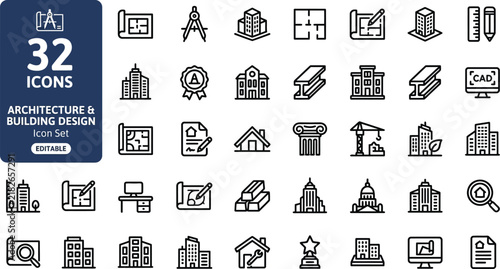 Logistics, export, import and transportation line icon set