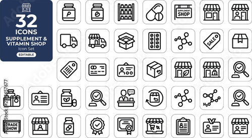 Logistics, export, import and transportation line icon set