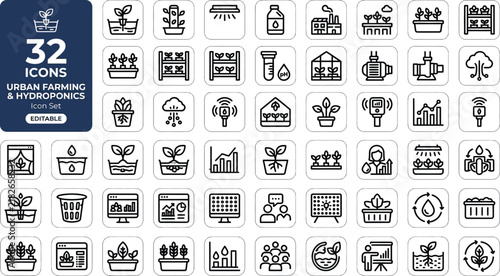 Logistics, export, import and transportation line icon set