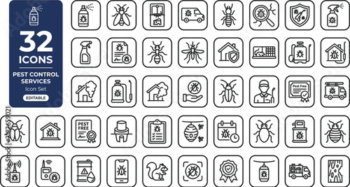 Logistics, export, import and transportation line icon set