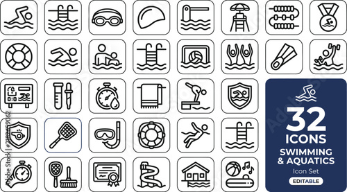 Logistics, export, import and transportation line icon set