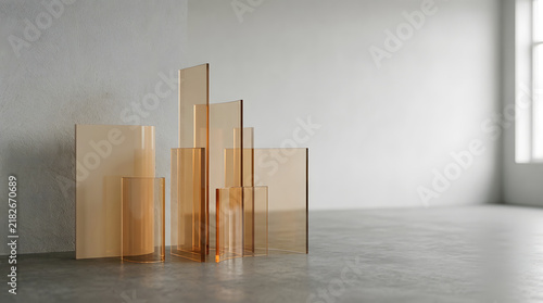 Modern minimalist abstract composition with translucent geometric panels