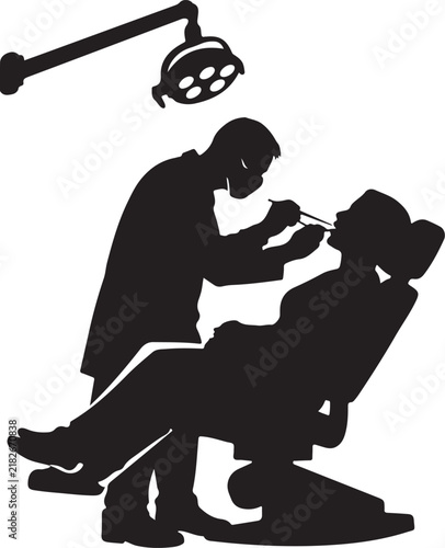 Dentist Examining Patient in Professional Dental Chair Silhouette Vector