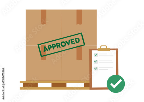 Cargo box quality control vector illustration and approved package