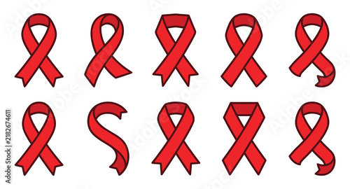 Red Awareness Ribbon Vector Set for HIV AIDS and Health Campaigns