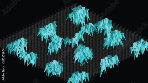 Abstract spiky crystal clusters on geometric diamond grid background
