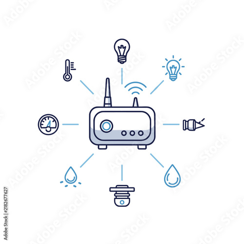 Smart home router hub connecting various household iot devices