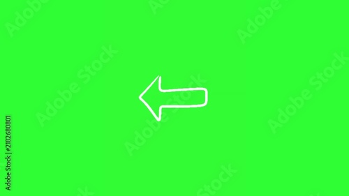 White left arrow animation on a bright green screen background, designed as a clean directional graphic for navigation, pointing, highlighting, tutorials, presentations, social media videos, motion gr
