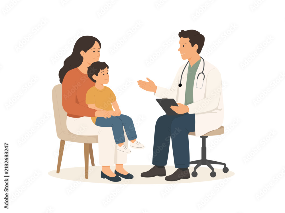 Fototapeta premium Family Consulting Doctor During Medical Appointment