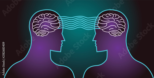 Fotografie two people communicating telepathically through their brains
