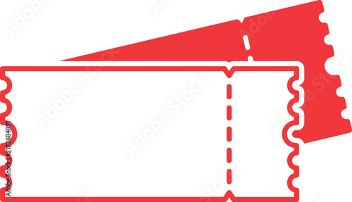 Two red paper admission tickets stacked on a simple plain white background for event entry
