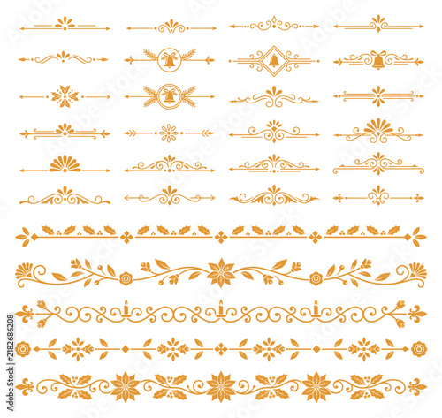 Divider vector illustration set featuring golden ornate flourishes for holiday designs.