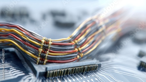 Close-up of connected electronic wires and circuit board interface
