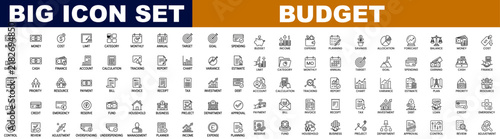Bild auf Leinwand Budget icon set, income, expense, planning, savings, allocation, forecast, balance, money and cost